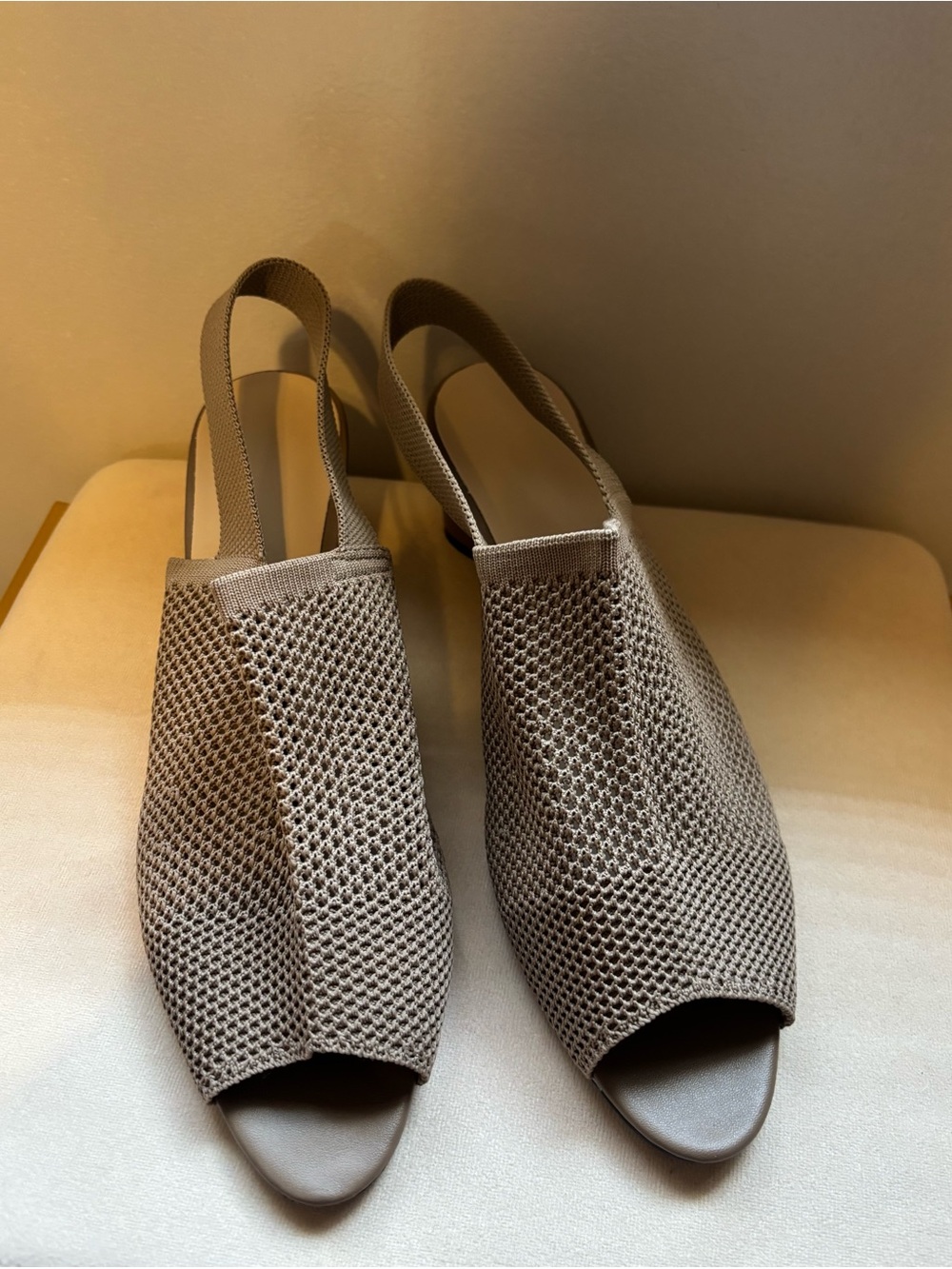 Slingback Peep-Toe Knit Sandals - Taupe